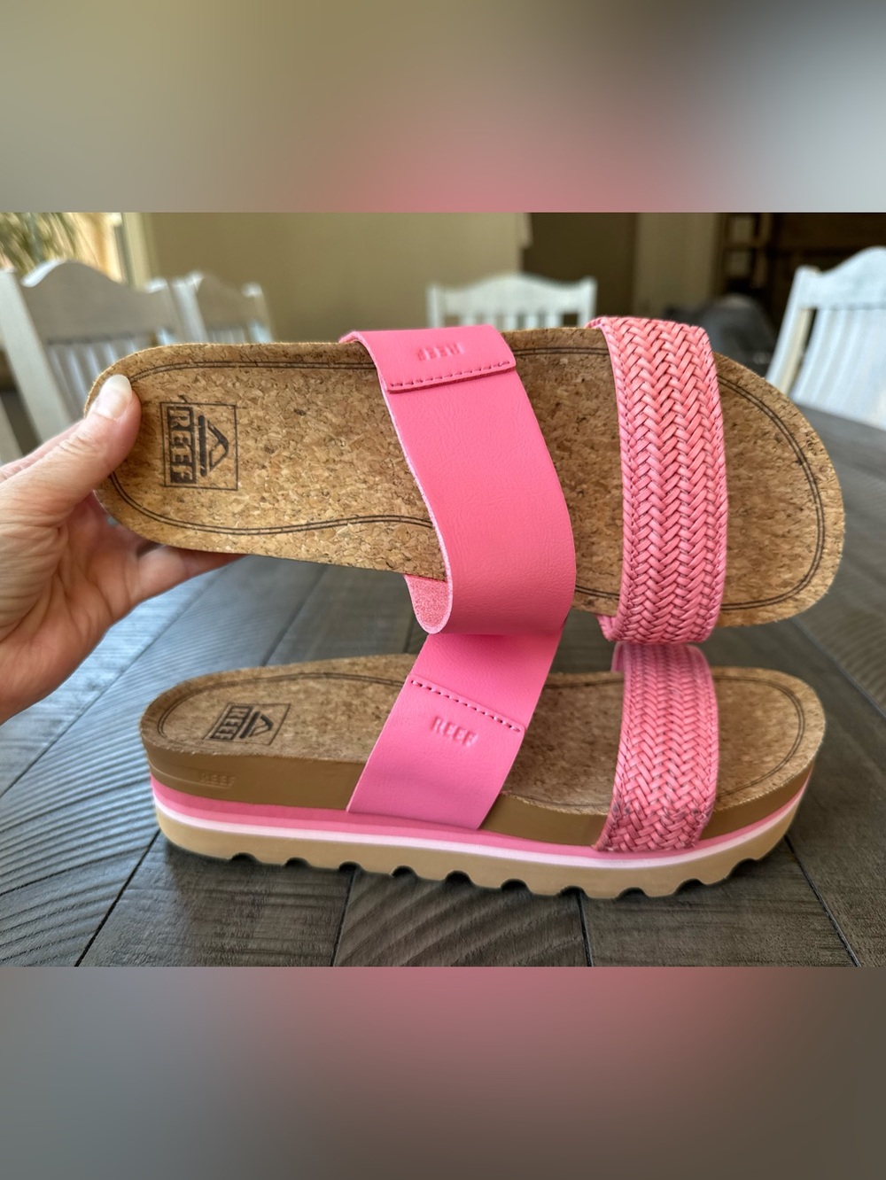 Reef Cushion Vista Hi Pink Platform Arch Support Slide Sandals Women's Size 8 - Picture 2 of 16